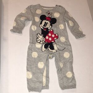 Gap Baby Disney Minnie Mouse Girls Gray And White Polka Dot Cozy Body Suit